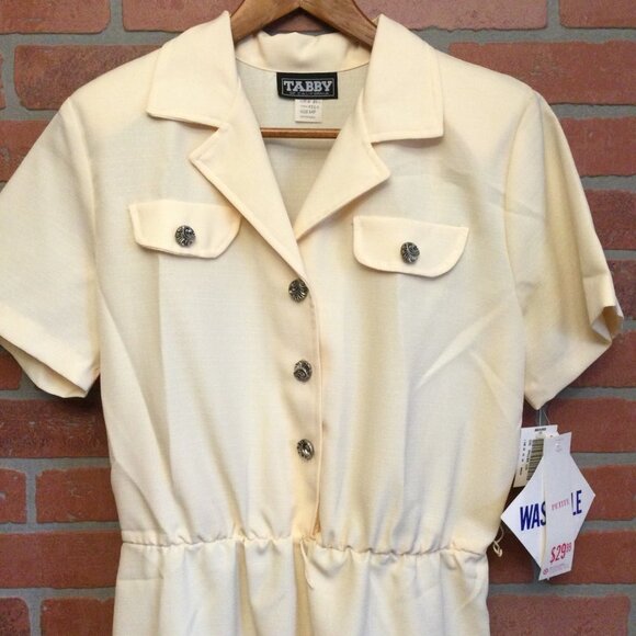 Vintage Tabby of California Shirt Dress 14P Short Sleeve Gathered waist tags - Picture 2 of 10